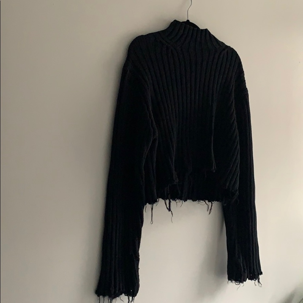 Vintage Turtleneck Thick Black Cropped Sweater